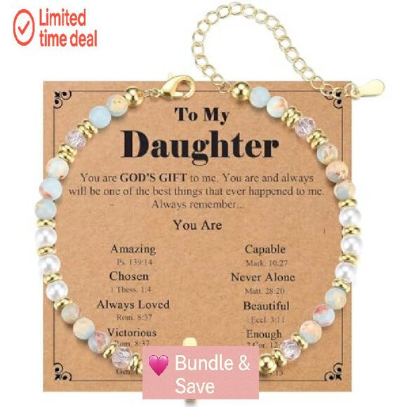 Christian Cross Bead Bracelet with Extender, 7" Length, Stone Material - Picture 2 of 7